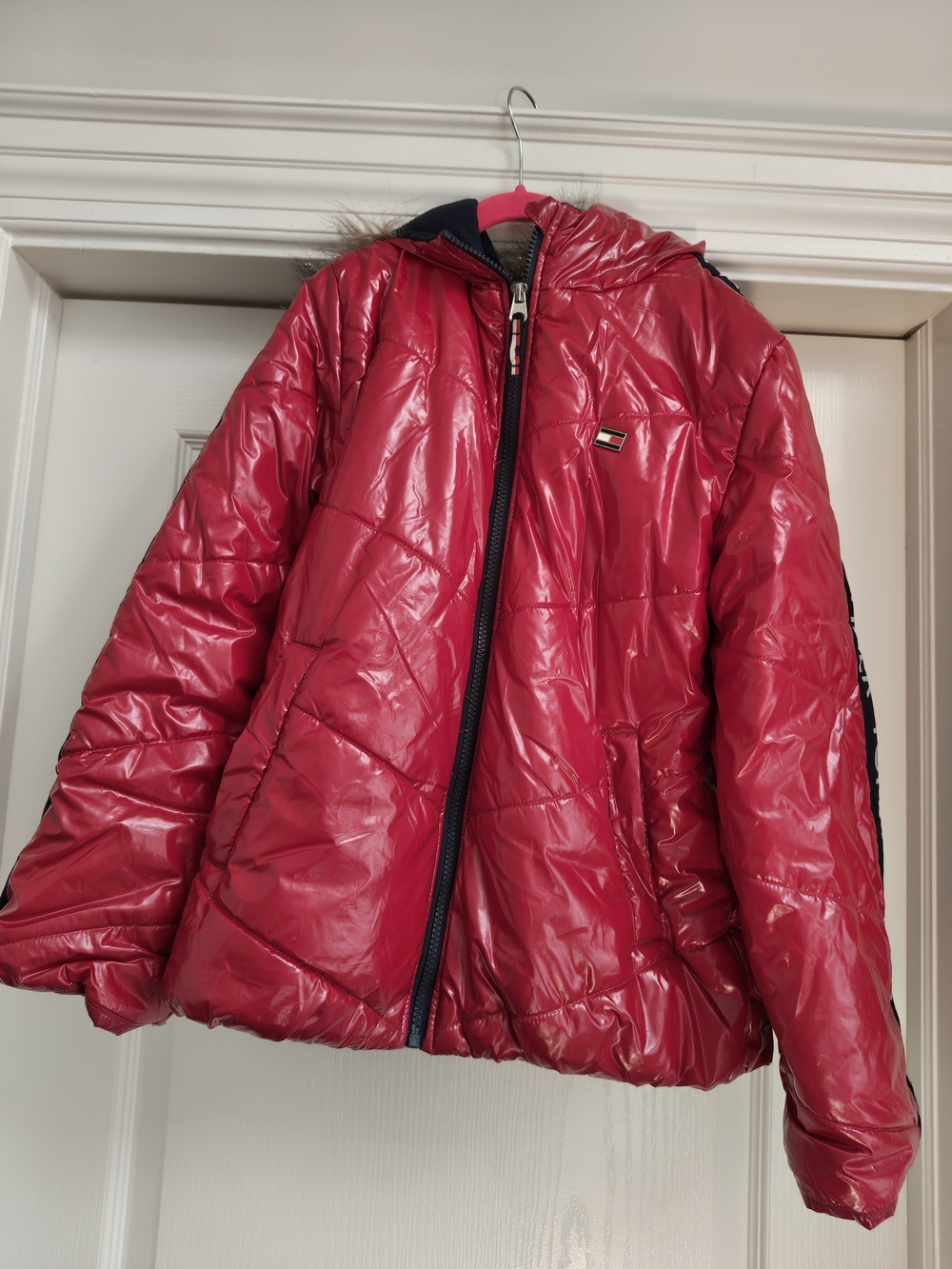 Tommy Hilfiger Shiny Red Hooded Puffer Jacket for Kids